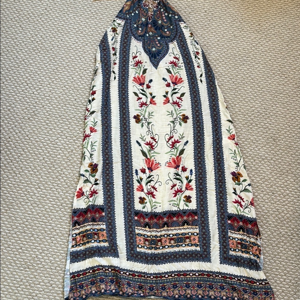 Farm Rio halter maxi dress, floral pattern off white XS (pp in Brazil)